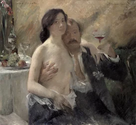 Self portrait with his wife and a sekt glass, 1902